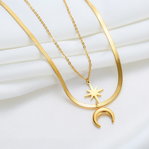 New Trendy Statement Gold Plated Chokers Chain Layering Star <b>Moon</b> <b>Necklace</b> Stainless Steel <b>Necklaces</b> Jewelry for Women - Product Image 3