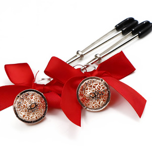 SM adult toys, Chinese <b>red</b> <b>bow</b> bell metal nipple clamps, alternative sex toys for couples. - Product Image 3