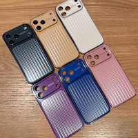 Nouvelles coques de téléphone en PC rigide magnétique à texture ondulée brillante électro-plaquée avec grande fenêtre pour appareil photo pour iPhone 14-18 Pro/18 Pro Max