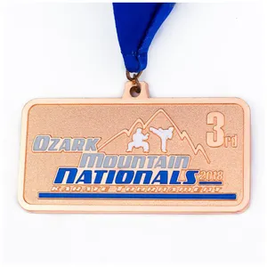 Free art design custom gold sliver medal brand logo sports race award with ribbon display metal medals