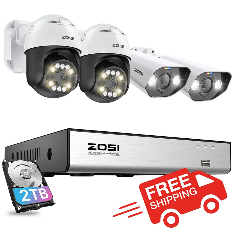 Free Shipping in Mainland USA 2TB HDD 8Ch 8MP NVR & 4 5MP IP Cameras ZOSI AI Face Vehicle Detection CCTV Security Camera System