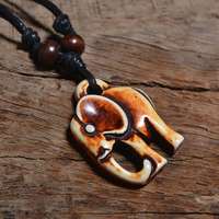 Collier FX019 de style tribal vintage en imitation os de yak, pendentif éléphant indien rétro, collier en corde, amulette de fête, cadeau pour les fêtes
