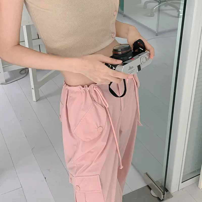 Tuta rosa da donna estiva sottile vintage jazz pantaloni casual a gamba larga Ins pantaloni sportivi