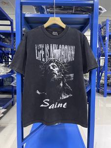 T-shirt Vintage Saint Michael 25SS 'jes My Belief' in Cotone 100% 240g, Stile Hip Hop con Effetto Usurato - Product Image 1