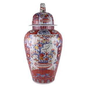 RZQF16 Jingdezhen Hand Painted Style <b>Red</b> and Blue Flower Bird Pattern Big Size Ceramic Ginger Jar RZQF16 Famille Rose Pi - Product Image 1