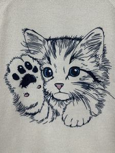 Maglione da <span class=keywords><strong>Donna</strong></span> a Collo Alto Traspirante Grigio Kaki a Maniche Lunghe con Stampa Cartone Animato Gatto <span class=keywords><strong>Nero</strong></span> Curioso – Essenziale per Ogni Stagione - Product Image 5