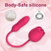 Vibrador y Dildo con Forma de Rosa, Alimentado por USB, Estimulador de Punto G y Clítoris, Juguete Sexual con Succión de Clítoris y Pezones