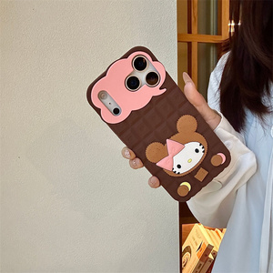 Coque de téléphone en silicone motif chat KT de dessin animé avec nœud pour iPhone 17 16 15 Pro Max, en caoutchouc souple antichoc, motif chocolat mignon et amour - Product Image 6