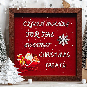 Christmas decorative painting, Santa Claus, wooden <b>framed</b> ornament, festive scene, English home wall hanging. - Product Image 1
