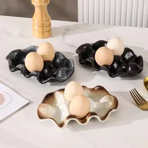 לוגו מותאם אישית אביזר מטבח ביתי מגש ביצים פורצלן ארגז ביצים מחזיק ביצים קרמי