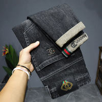 Pantaloni in denim a quadri da uomo, taglio dritto, elasticizzati, traspiranti, con decorazioni a strappi, lavaggio effetto sabbia, stile streetwear, per l'uso quotidiano, Estate Autunno 2025