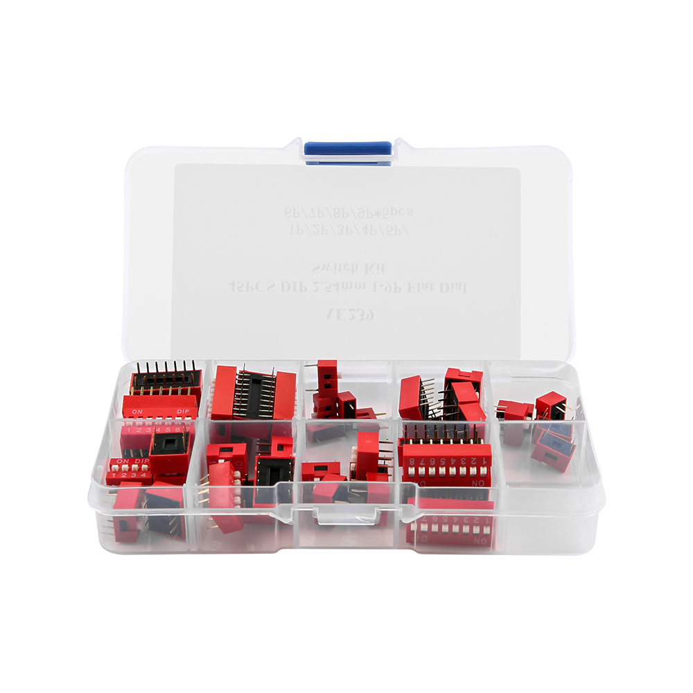 45PCS DIP 2.54mm 1-9P Flat Dial Switch Kit with 9 different types of pins