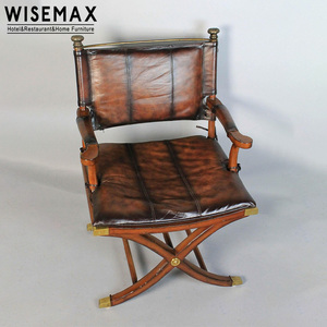 WISEMAX FURNITURE Italian Style <b>Vintage</b> Design Solid Wood Frame Leather <b>Chair</b> Dining Camping <b>Chair</b> for Cafe Hotel Restaurant - Product Image 5