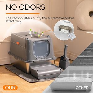 <span class=keywords><strong>Bac</strong></span> à <span class=keywords><strong>litière</strong></span> pour chat en acier inoxydable extra large, <span class=keywords><strong>double</strong></span> couche, tapis en métal anti-adhésif, sans odeur, toilette pour chat facile à nettoyer pour les gros chats - Product Image 6