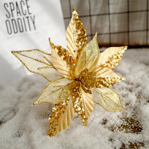 Artificial Velvet Poinsettia Sequined Glitter Christmas Wreath <b>Tree</b> Decorations Factory Fashionable Red Flower - Product Image 3