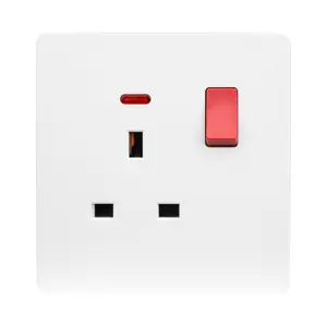 Mvava Panel de PC blanco 1 Gang 1 Way 13A Power Single Universal Outlet Light Interruptor de pared eléctrico con lámparas indicadoras