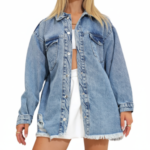 Chaqueta Vaquera Personalizada para Mujer, con Mangas Largas, Bolsillos Largos, Estilo Universitario, Relleno de Algodón, Transpirable y Resistente al Viento, Lista para el Invierno - Product Image 1