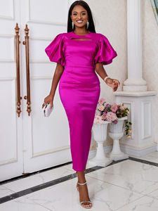 Vestidos de Cóctel de manga acampanada, rosa, ahuecados, Sexy, Midi, de verano - Product Image 2