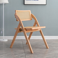 Chaise de salle à manger en bois massif avec dossier pliant en rotin pour la maison, les loisirs ou les négociations en restaurant