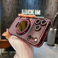 Coques de Téléphone Transparentes avec Support Miroir de Maquillage Bling et Design Luxe pour iPhone 18 17 16 15 14 Pro Max S25 S26 Ultra
