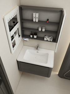 Mueble de Baño de Lujo con Lavabo de Cerámica Montado en la Pared, Fácil de Limpiar, con Espejo Inteligente LED con Pantalla Táctil - Product Image 2