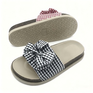 Womens Platform Gingham Bow <b>Slide</b> Sandals Cute Stylish Summer Footwear for Casual Outings - Product Image 2