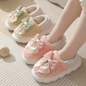 Pantuflas de Moda para Mujer con Lazo, Antideslizantes, de Felpa Suave, Cálidas, de Algodón, Cómodas, para Uso en Interiores, para el Hogar - Product Image 1