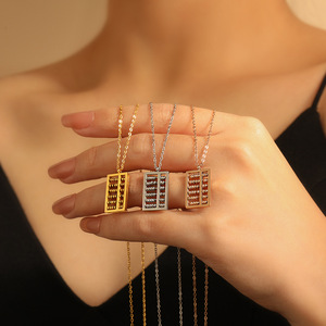 Collar con Colgante de <span class=keywords><strong>Ábaco</strong></span> de Acero Inoxidable Chapado en Oro de 18K Dina, Cadena de Eslabones Moderna y Simbólica, Joyería Hipoalergénica, Regalo para Mujer - Product Image 4