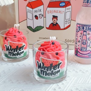 Watermelon Ice Cream Scented Candle Glass <b>Cup</b> Soy Wax Creative Home Decor Wedding Party Favor Gift - Product Image 2