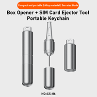 Porte-clés multifonction 2-en-1 avec coupe-boîte, broche d'éjection de carte SIM, lame dentelée, en alliage d'aluminium, mini-outil de poche pour ordinateur portable et téléphone portable