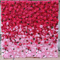 Décoration de mariage : Mur de fleurs artificielles en soie dégradées, toile de fond murale de fleurs rouge et rose vif pour la décoration de mariage