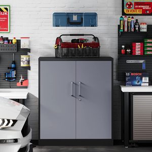Moderno Armario de Almacenamiento Metálico para Garaje, 2 Puertas, 2 Estantes Ajustables, Armario de Acero con Cerradura, para Oficina en Casa, Uso <span class=keywords><strong>Exterior</strong></span>, Impermeable - Product Image 4