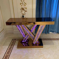 Tables de console miroir avec diamants écrasés avec lumière RVB