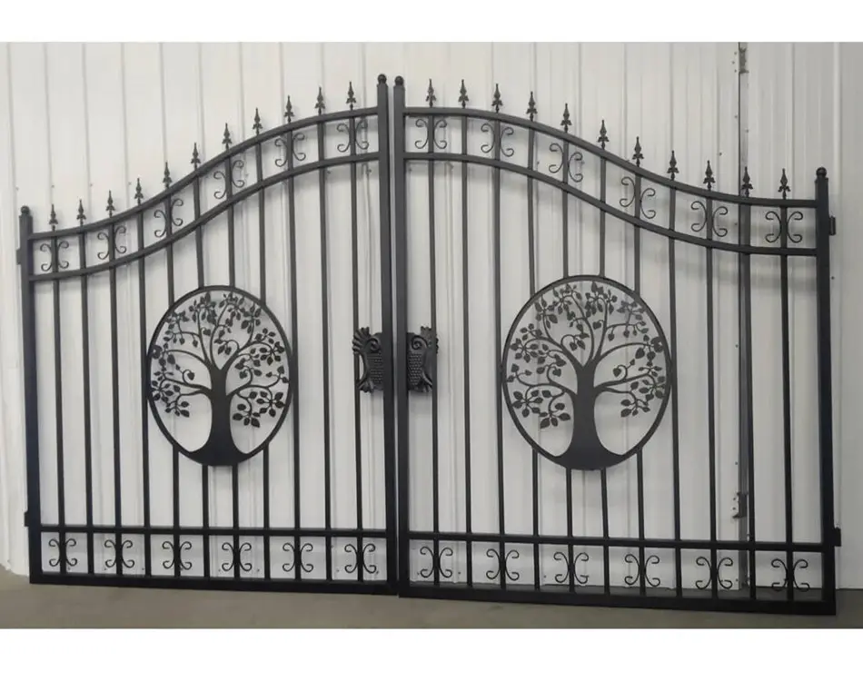 Driveway wrought iron gates deer 20' Texas style Bi-Dual Gates wrought iron fence door