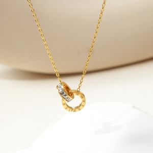 Nouveau collier créatif tendance en acier titane imperméable avec diamant, collier rond à chiffres romains, bijoux pour femmes - Product Image 2