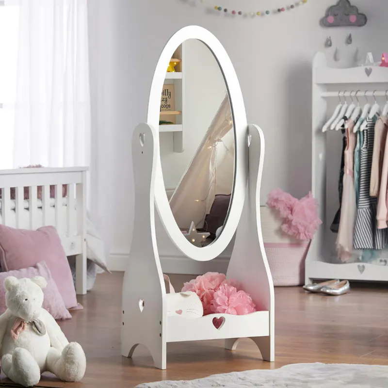 Mobilier blanc pour enfants Miroir pleine longueur sur pied Ensembles de meubles pour enfants Miroir d'habillage en bois Mobilier de chambre d'enfant