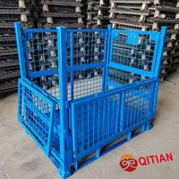 Cage de stockage industrielle en acier robuste, pliable et empilable, avec grille métallique, pour entrepôt et conteneur à roulettes