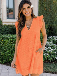 V-neck Summer Short Sleeve Lace <b>Dress</b> Hollow Casual <b>Dress</b> Women Party <b>Dresses</b> Ladies 2025 a Line Vestidos Robe With <b>Pocket</b> - Product Image 6