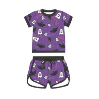 Ensemble de vêtements de sport en viscose de bambou à manches courtes pour bébé et tout-petit, collection de fête d'Halloween, prêt à expédier (RTS), ensemble de pyjama