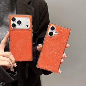 Coque de téléphone souple antichoc à motif coquille brillante et bords droits pour iPhone 17 16 15 14 13 Pro Max, couleur <span class=keywords><strong>orange</strong></span> vif - Product Image 1
