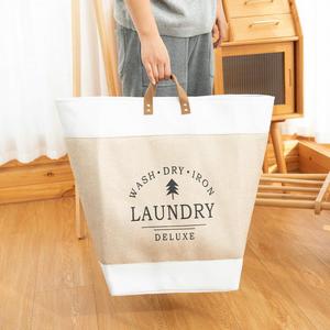 Laundry <b>Basket</b> Canvas <b>Rectangular</b> With Handles Durable Clothing Organizer Brown Beige Large Size - Product Image 5