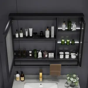 नवीनतम आगमन बाथरूम स्मार्ट दर्पण कैबिनेट ओक प्लाईवुड दीवार पर चढ़कर बाथरूम भंडारण अलमारियाँ