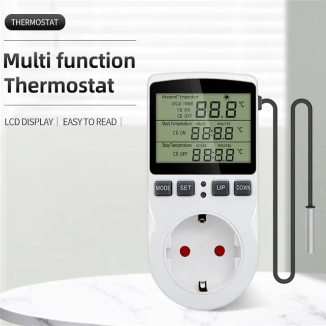 EU/US/FR Thermostat Timer Socket Digital Temperature Controller with Large LCD Cycle Timer Sensor Probe Heating & Cooling
