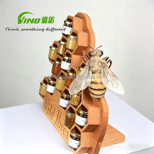 Natural Rustic Engraved Multi - Compartment Wooden Honeycomb - shaped Honey Jam Jar <b>Display</b> <b>Rack</b>, Retail Store Honey Organizer - Product Image 1