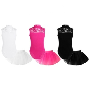 Conjunto de Leotardo y Tutú de Ballet para Niñas, Sin Mangas, Cuello Alto con Encaje y Botones, Traje para Recital o Actuación Infantil, Personalizado - Product Image 1