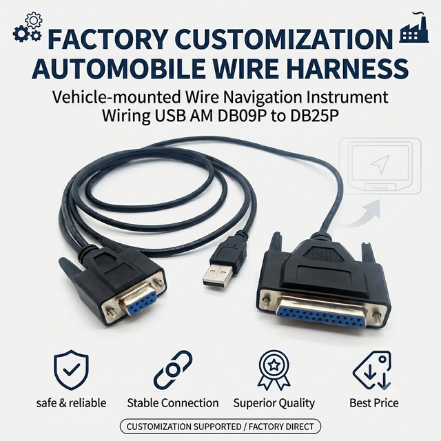 Factory Customization Automobile Wire Harness Vehicle-mounted Wire Navigation Instrument Wiring USB AM DB09P to DB25P