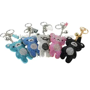 Factory Price High Quality Velvet Rhinestone Cute Bear Keychain Pompon Keychain Jewelry Bag Hanging Accessories