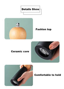 Regalo de cocina, molinillo de <span class=keywords><strong>pimienta</strong></span> de madera para el hogar, molino, pulverizador de especias, grosor ajustable, forma de <span class=keywords><strong>bola</strong></span> <span class=keywords><strong>negra</strong></span>, molinillo de sal y <span class=keywords><strong>pimienta</strong></span> de roble - Product Image 4