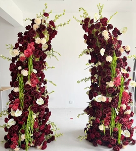 QDROYAL Ensemble d'arche florale en corne de cerf rouge <span class=keywords><strong>bordeaux</strong></span> foncé, arrangement de fleurs artificielles de luxe fait main pour cérémonie de mariage - Product Image 1