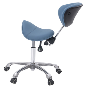 Fauteuil <span class=keywords><strong>dentaire</strong></span> commercial moderne manuel en cuir bleu, tabouret selle réglable en hauteur et inclinaison avec 5 roulettes pivotantes - Product Image 5